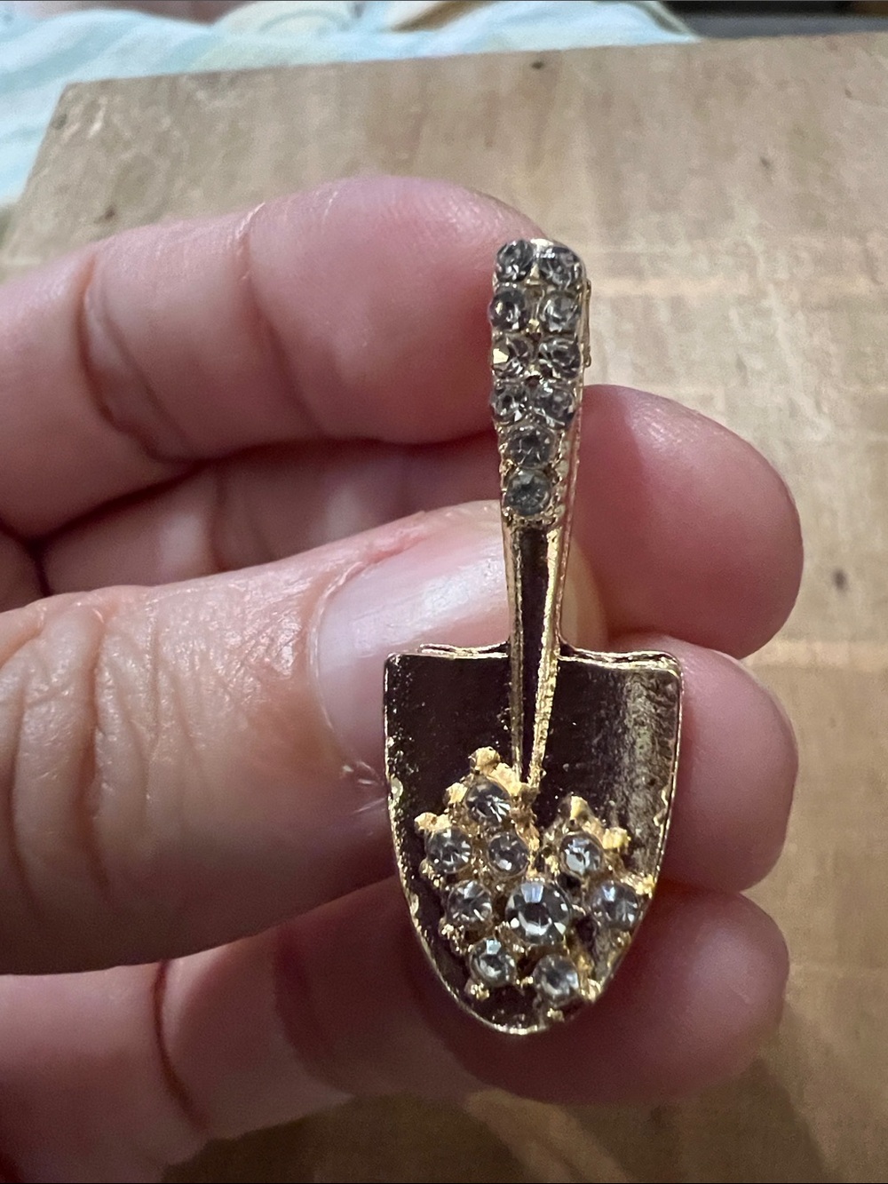 3/$18 Gold-Tone Crystal Shovel Brooch - Lot 598